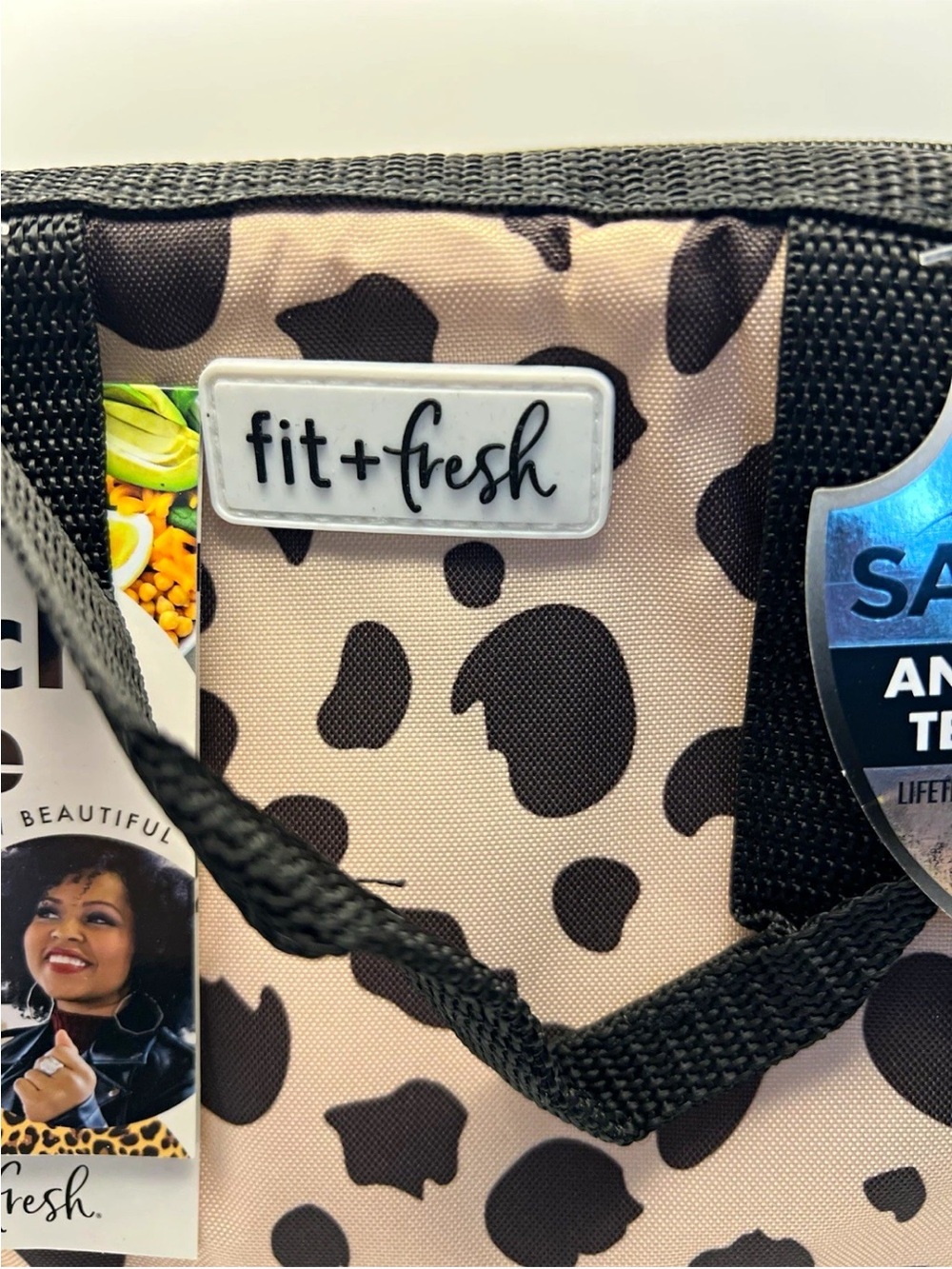 NEW Fit + Fresh Insulated Antimicrobial Animal Blush and Black Print Lunch Tote